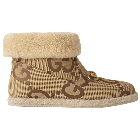 GUCCI Fria GG jumbo logo horsebit shearling lined boots - Picture 1 of 4